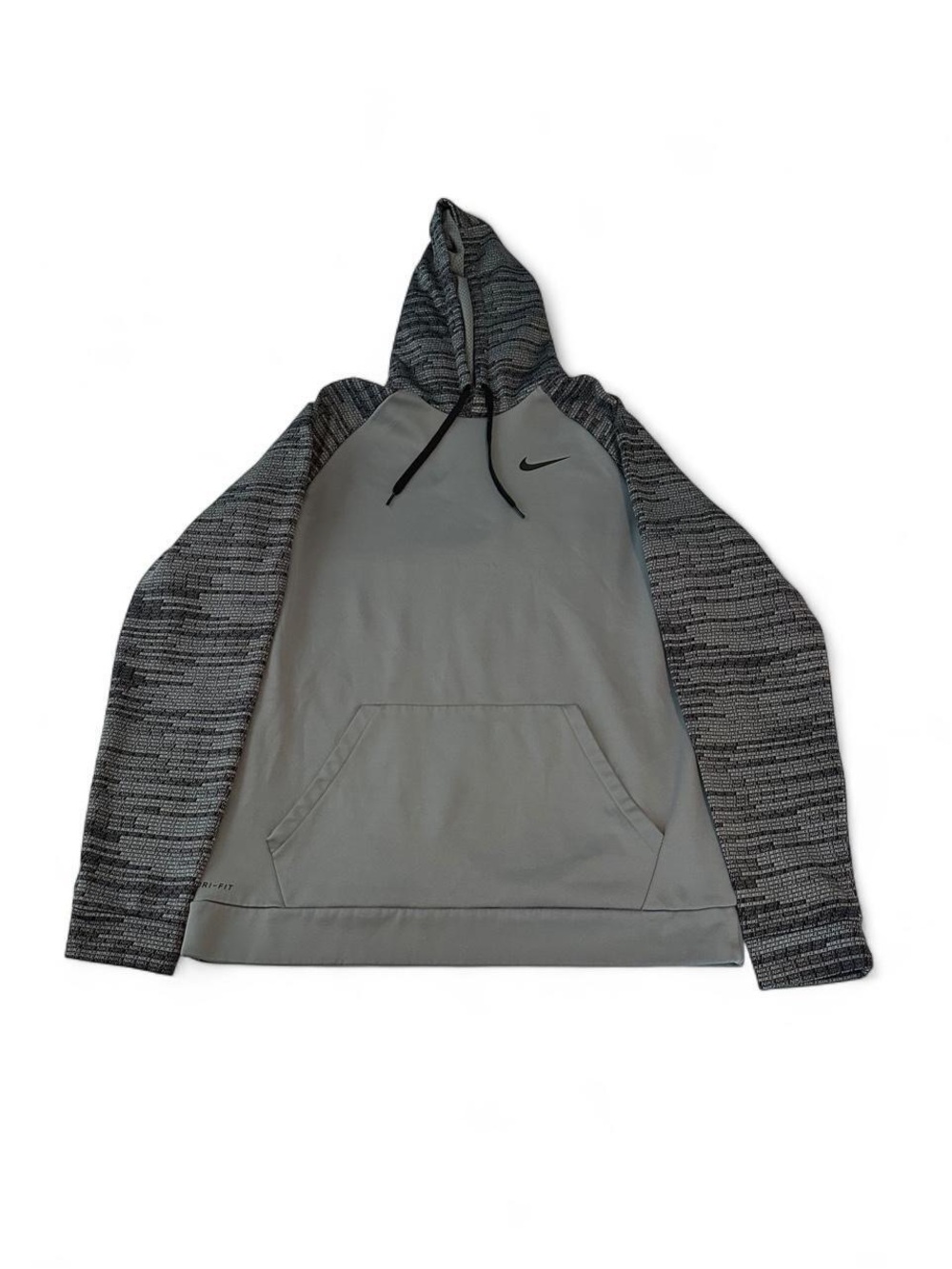 Men large Nike Dri fit Gray Hoodie Patterned Sleeves